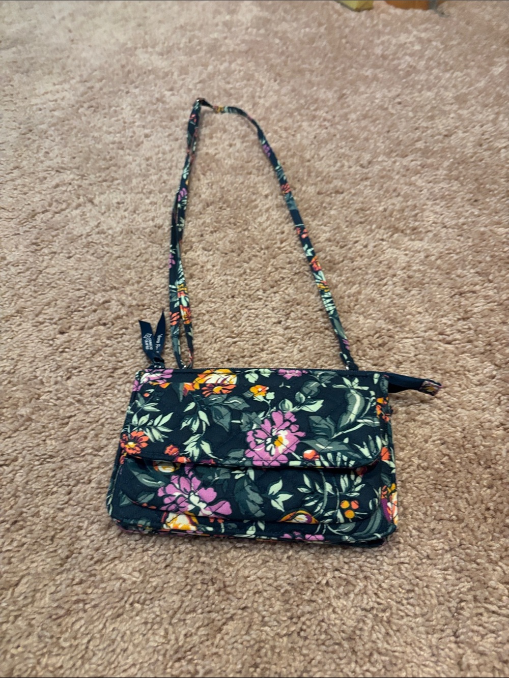 Vera Bradley Black Floral Quilted Crossbody with Pink & Orange Blooms